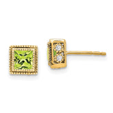14k Square Peridot and Diamond Earrings