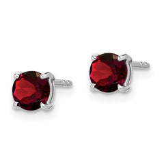14k White Gold Round Garnet Earrings - 2