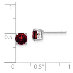14k White Gold Round Garnet Earrings - 2