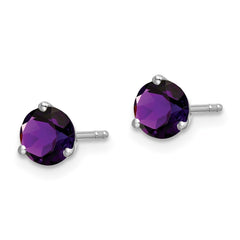 14k White Gold Round Amethyst Earrings - 2