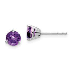 14k White Gold Round Amethyst Earrings - 2