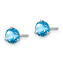 14k White Gold Round Blue Topaz Earrings - 2