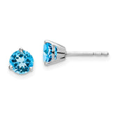 14k White Gold Round Blue Topaz Earrings - 2