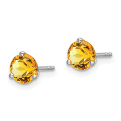 14k White Gold Round Citrine Earrings - 2
