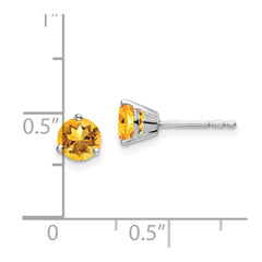 14k White Gold Round Citrine Earrings - 2