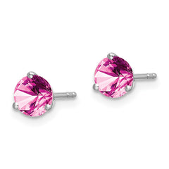14k White Gold Round Created Pink Sapphire Earrings - 2