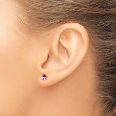 14k White Gold Round Created Pink Sapphire Earrings - 2