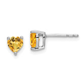 14k White Gold Heart Citrine Earrings