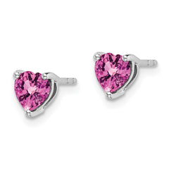 14k White Gold Heart Created Pink Sapphire Earrings - 2
