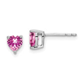 14k White Gold Heart Created Pink Sapphire Earrings - 2