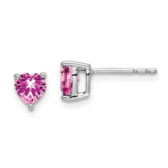 14k White Gold Heart Created Pink Sapphire Earrings - 2