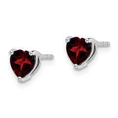 14k White Gold Heart Garnet Earrings