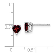 14k White Gold Heart Garnet Earrings