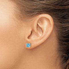 14k White Gold Square Blue Topaz Earrings