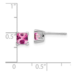 14k White Gold Square Created Pink Sapphire Earrings