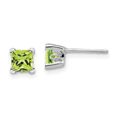 14k White Gold Square Peridot Earrings