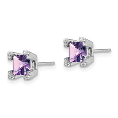 14k White Gold Square Amethyst and Diamond Earrings - 2