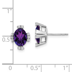 14k White Gold Oval Amethyst and Diamond Earrings - 2