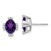 14k White Gold Oval Amethyst and Diamond Earrings - 2