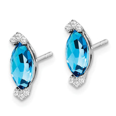 14k White Gold Marquise Blue Topaz and Diamond Earrings