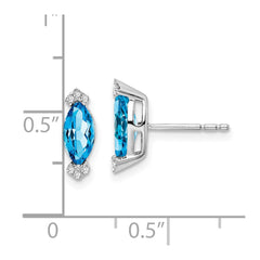 14k White Gold Marquise Blue Topaz and Diamond Earrings