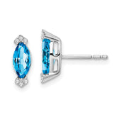 14k White Gold Marquise Blue Topaz and Diamond Earrings