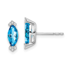 14k White Gold Marquise Blue Topaz and Diamond Earrings
