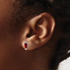 14k White Gold Marquise Garnet and Diamond Earrings