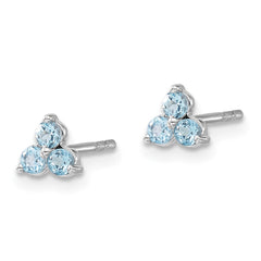 14k White Gold 3-stone Blue Topaz Triangle Earrings