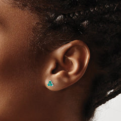 14k White Gold 3-stone Created Emerald Triangle Earrings