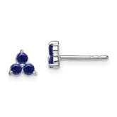 14k White Gold 3-stone Created Sapphire Triangle Earrings
