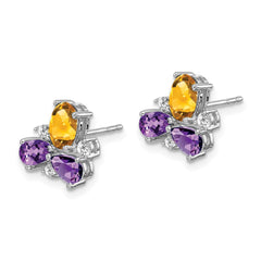 14k White Gold Amethyst/Citrine/Diamond Earrings