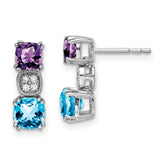 14k White Gold Amethyst/Blue Topaz/Diamond Earrings