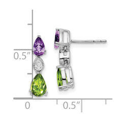 14k White Gold Amethyst/Peridot/Diamond Earrings