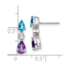 14k White Gold Blue Topaz/Amethyst/Diamond Earrings