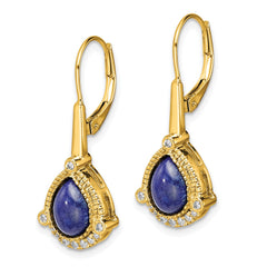 14k Pear Lapis and Diamond Leverback Earrings