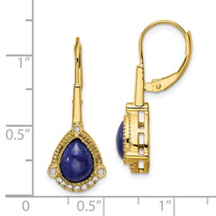 14k Pear Lapis and Diamond Leverback Earrings