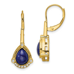 14k Pear Lapis and Diamond Leverback Earrings