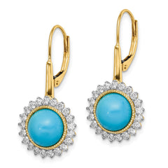 14k Turquoise and Diamond Leverback Earrings - 2