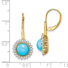 14k Turquoise and Diamond Leverback Earrings - 2