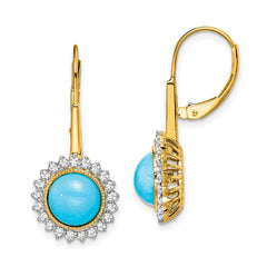 14k Turquoise and Diamond Leverback Earrings - 2