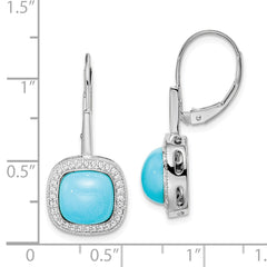 14k White Gold Turquoise and Diamond Leverback Earrings - 2