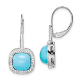 14k White Gold Turquoise and Diamond Leverback Earrings - 2