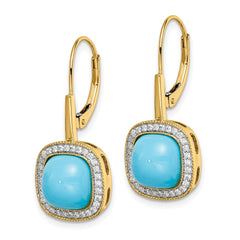 14k Turquoise and Diamond Leverback Earrings