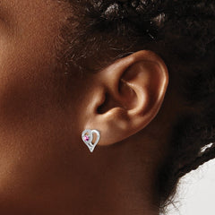 14k White Gold Pink Sapphire and Diamond Heart Earrings