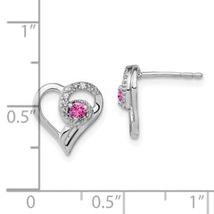 14k White Gold Pink Sapphire and Diamond Heart Earrings