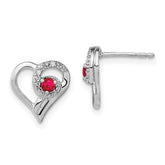 14k White Gold Ruby and Diamond Heart Earrings