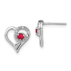 14k White Gold Ruby and Diamond Heart Earrings