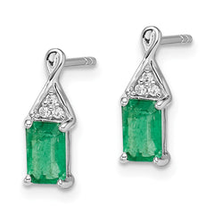 14k White Gold Emerald and Diamond Earrings - 2