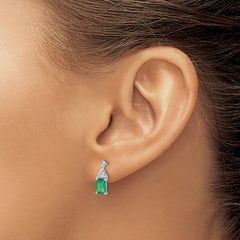 14k White Gold Emerald and Diamond Earrings - 2